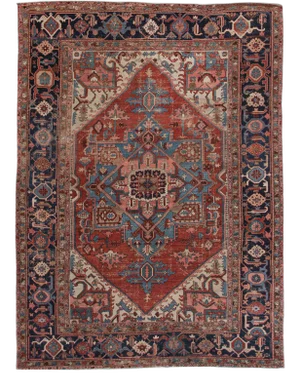 Antique Serapi Red Handmade Medallion Floral Wool Rug