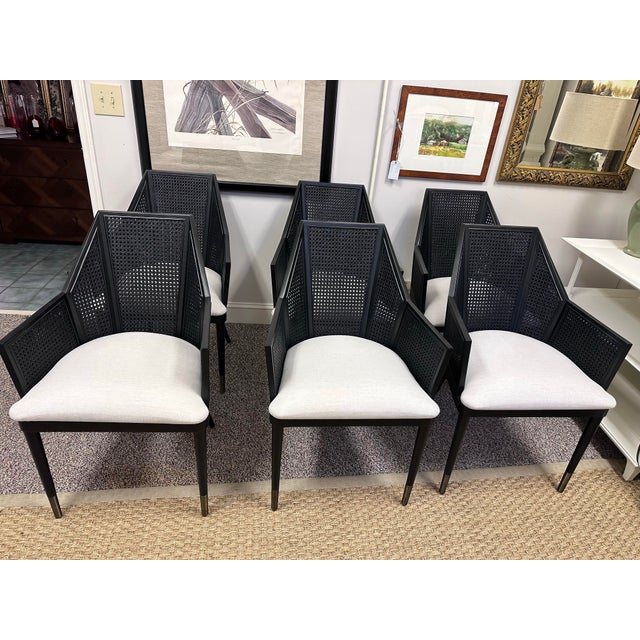 McGuire / Baker Furniture Modern Black Cane Dining Chairs, Milling Road Collection, Set of 6 For Sale In Charlotte - Image 6 of 8