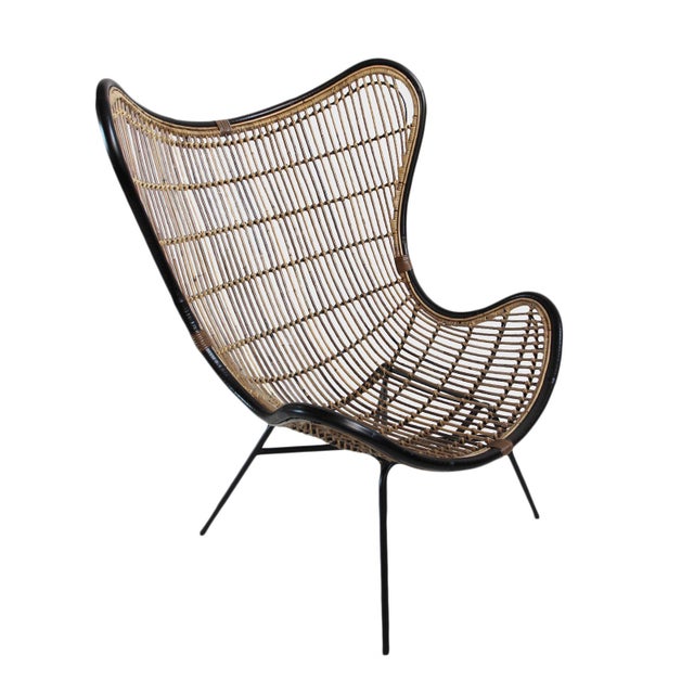 Midcentury Modern Boho Bamboo & Black Scoop Chair For Sale In Los Angeles - Image 6 of 7