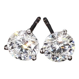 14k White Gold Diamond Stud Earrings - Gia Certified Natural Diamonds ~1.8ctw Excellent Cut, A Pair For Sale