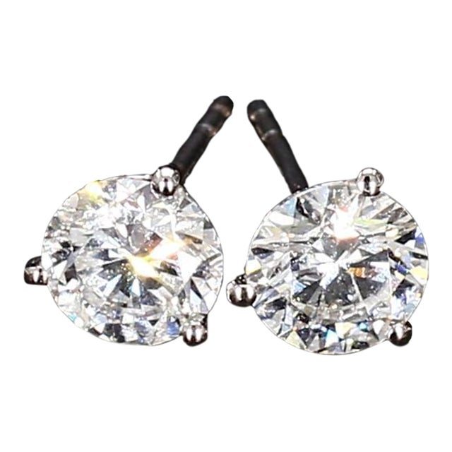 14k White Gold Diamond Stud Earrings - Gia Certified Natural Diamonds ~1.8ctw Excellent Cut, A Pair For Sale