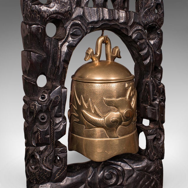 Antique Tea Ceremony Gong, Oriental, Carved Stand, Brass Bell, Edwardian, c.1910 For Sale - Image 11 of 12