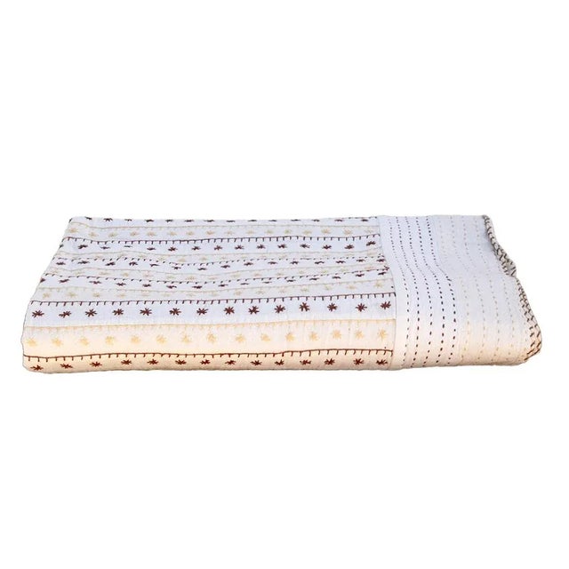 White Summer White Quilted Cotton Kantha Bedcover For Sale - Image 8 of 8