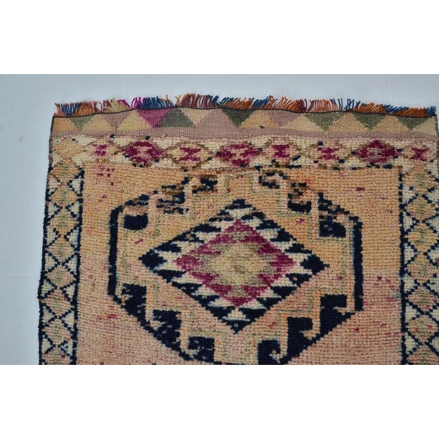 Geometric Design Oushak Wool Runner For Sale In Phoenix - Image 6 of 10