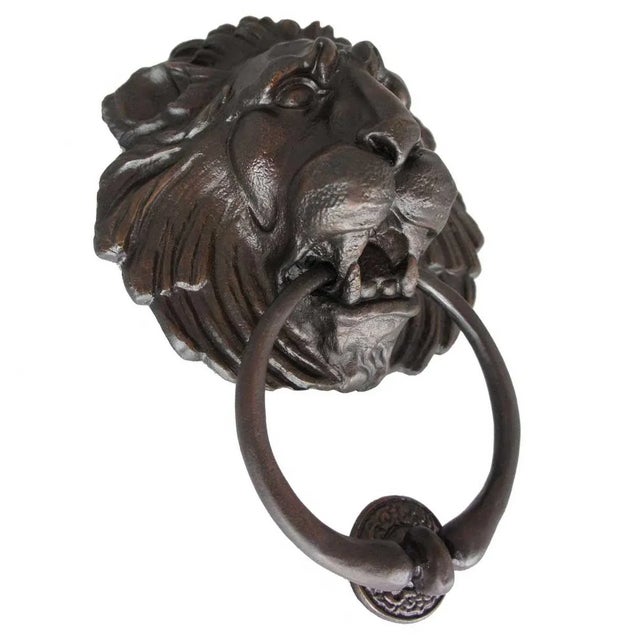 American Large American Cast Bronze Lion Head Door Knocker For Sale - Image 3 of 3