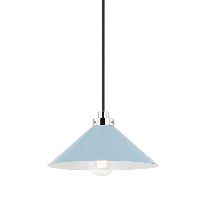 Traditional Hudson Valley Lighting Mark D. Sikes Clivedon 1-Light Pendant, 12" - Polished Nickel/Blue Bird For Sale - Image 3 of 3
