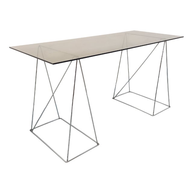 Vintage Desk in Smoked Glass and Chrome Metal, 1970s For Sale