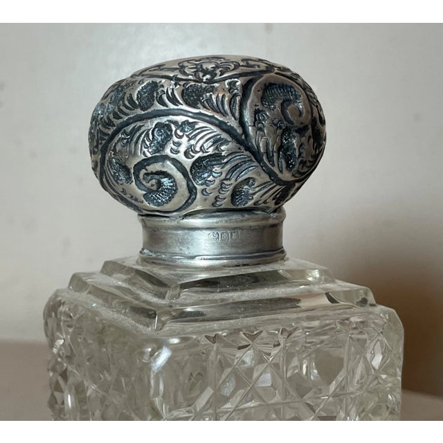 19th Century Antique 1800's Ornate Sterling Silver Cut Crystal Scent Cologne Perfume Bottle For Sale - Image 5 of 14