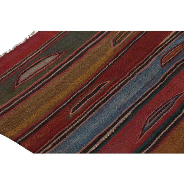 Traditional Vintage Heriz Persian Square Kilim With Colorful Geometric Stripes - Rug & Kilim For Sale - Image 3 of 7