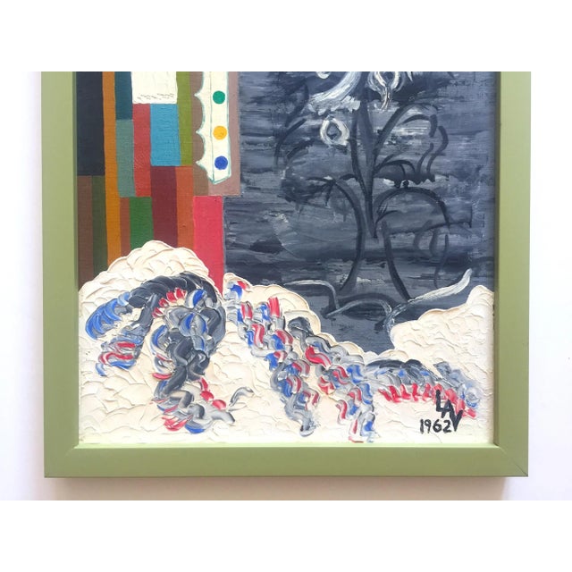 Mid-Century Modern Vintage Mid Century Modernist Framed Original Abstract Landscape Oil Painting on Board For Sale - Image 3 of 13