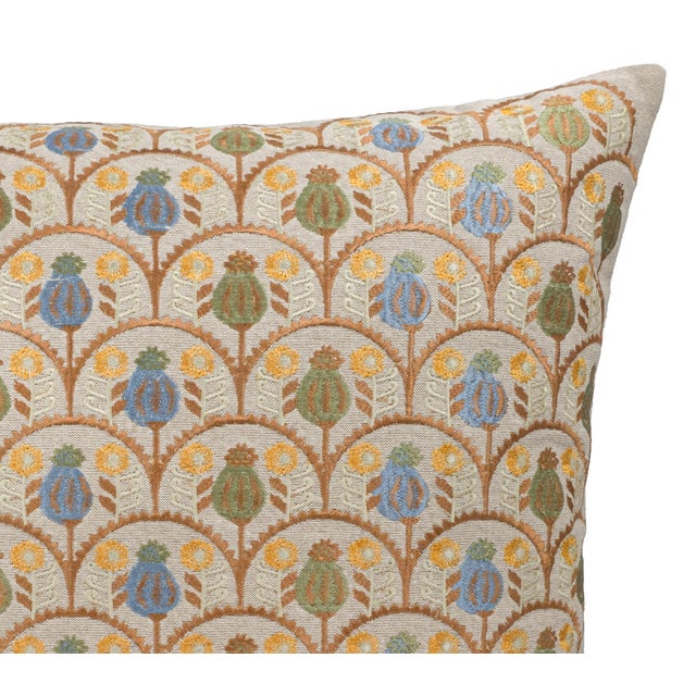 Contemporary Jardin Embroidered Linen Throw Pillow Cover 18 X 18 For Sale - Image 3 of 5