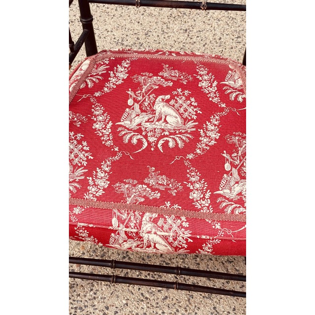 Textile 1950s Faux Bamboo English Arm Chairs - Set of 2 For Sale - Image 7 of 9