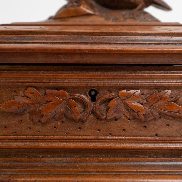 19th Century Black Forest Carved Wood Casket With Birds For Sale - Image 11 of 18