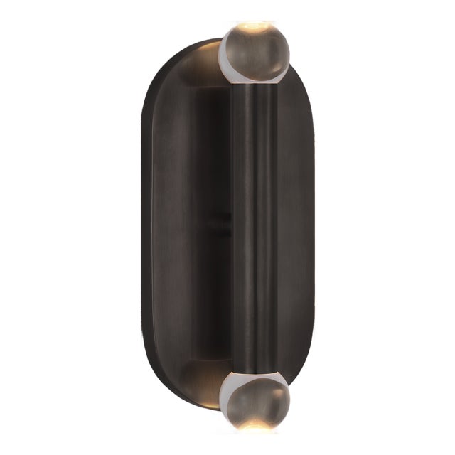 Kelly Wearstler for Visual Comfort Signature Rousseau Medium Vanity Sconce in Bronze with Clear Glass Orb For Sale