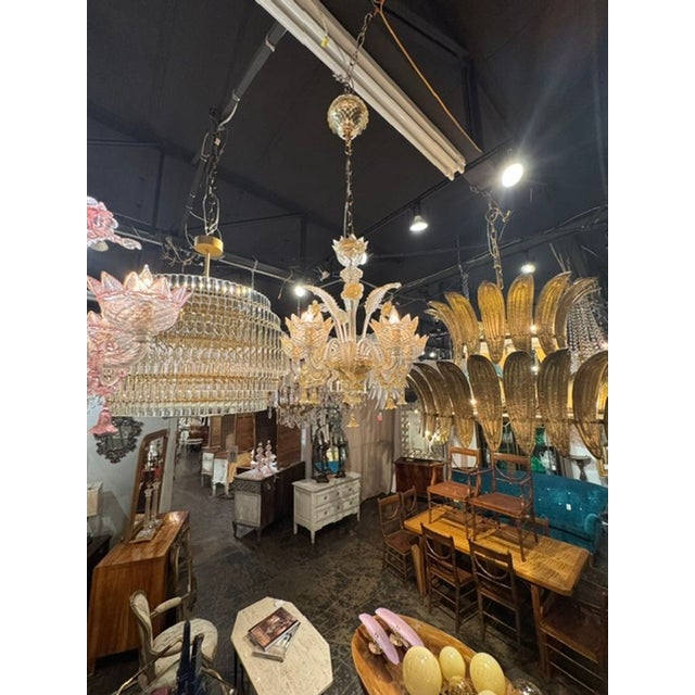 Traditional Murano Gold Venetian Style Chandelier For Sale - Image 3 of 6