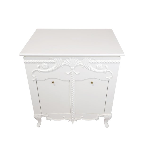 Baroque A Classic European Baroque-Style White Embossed Storage Cabinet/Bathroom Vanity Base. For Sale - Image 3 of 14