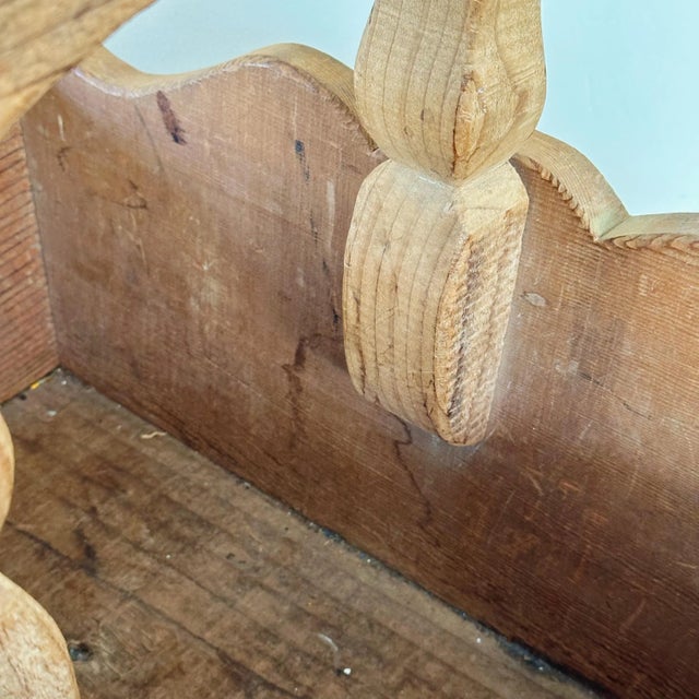 Wood Antique French Country Hand Carved Basket in Heavily Grained Wood With Filigree Detail For Sale - Image 7 of 7