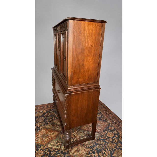 Renaissance Early 20th Century Carved Walnut and Burl Cabinet For Sale - Image 3 of 7