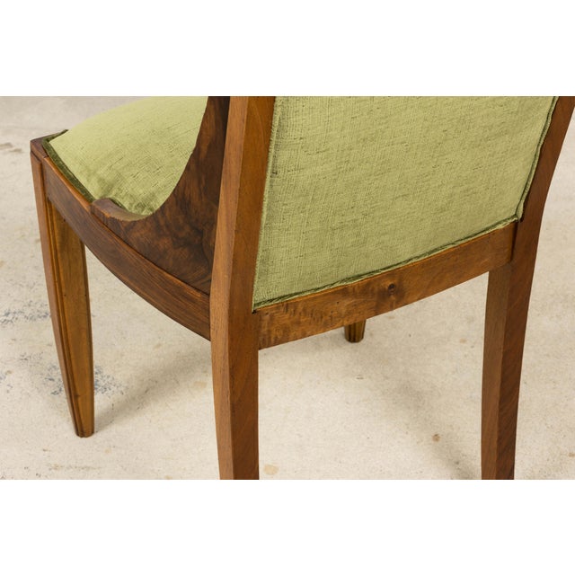 1920s French Art Deco Walnut Gondola Dining Chairs in Olive Green - Set of 8 For Sale - Image 12 of 18