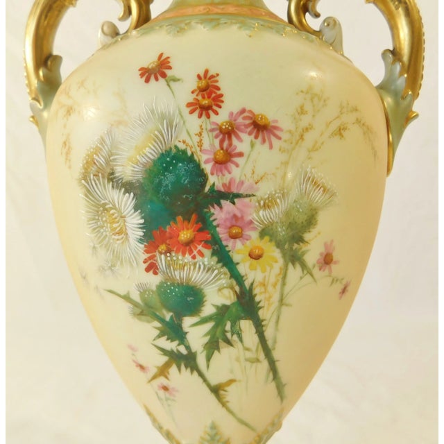 Royal Worcester Antique C1896 Royal Worcester England Hand Painted Porcelain Floral Vase For Sale - Image 4 of 12