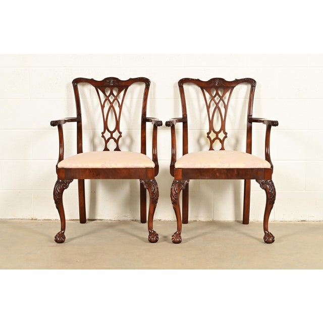 Baker Furniture Style Chippendale Carved Mahogany Armchairs, Pair For Sale - Image 15 of 15