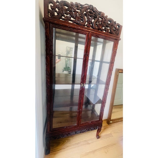 Brown 1900-1909 Gorgeous Chinese Chinoiserie Carved Vitrine Display Cabinet For Sale - Image 8 of 15