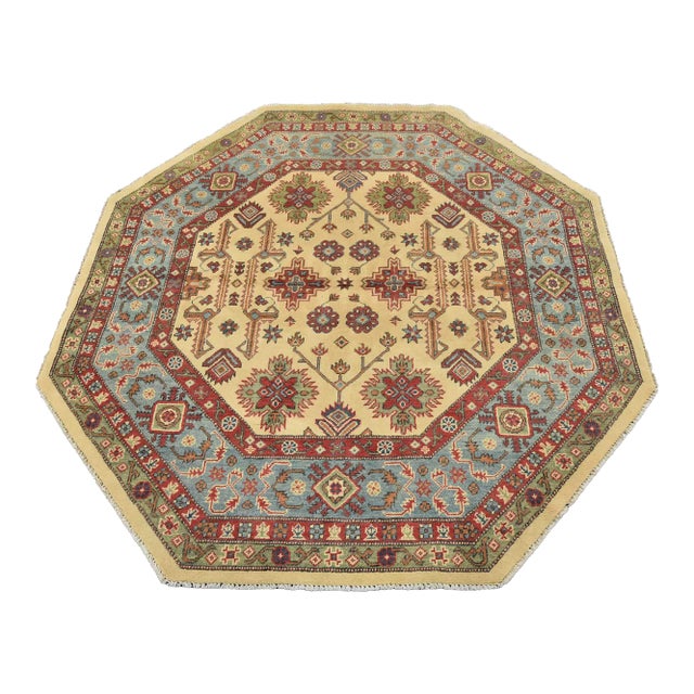 Kazak Rug 6′ X 6′ Beige Wool Tribal Hand-Knotted Oriental Carpet For Sale
