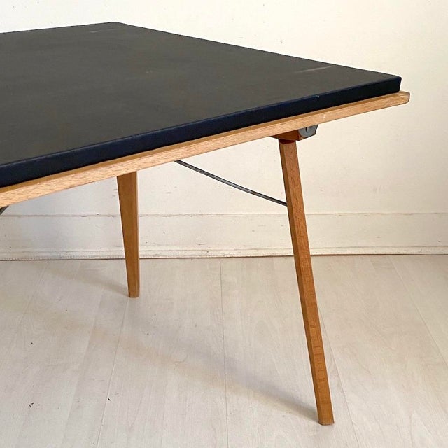 Folding Coffee Table in Plideal Beech and Faux Leather, 1950s For Sale - Image 3 of 11