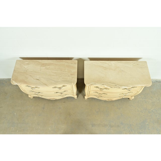 Henredon French Rococo Louis XV Carved Oak and Silver Gilt Marble Top Commodes or Chests of Drawers, Pair For Sale - Image 12 of 16