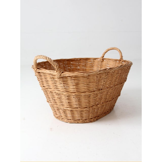 Antique French Country Wicker Laundry Basket For Sale - Image 4 of 14