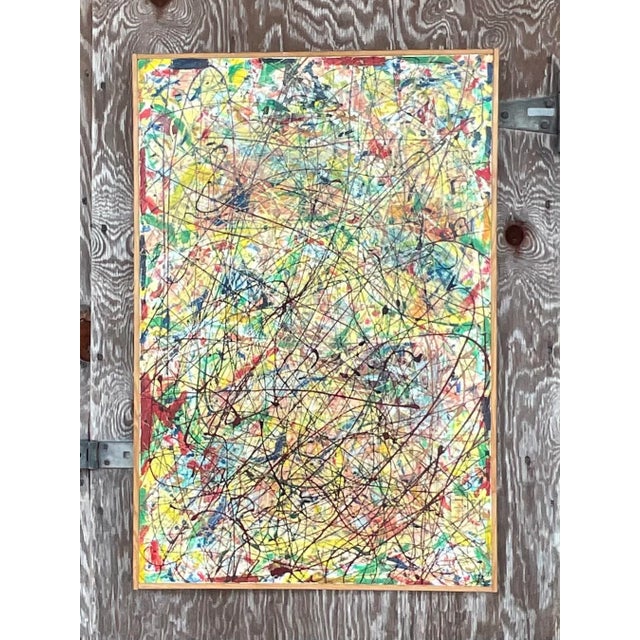 An exceptional vintage original Abstract Expressionist painting by artist Lincoln Park, exploding with vibrant color,...