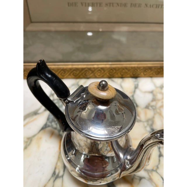 English Small Silver Plated Teapot With Ivory Tip and Wooden Handle For Sale - Image 3 of 7