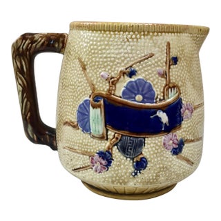 1880s Large English Majolica Japanese Style Pitcher For Sale
