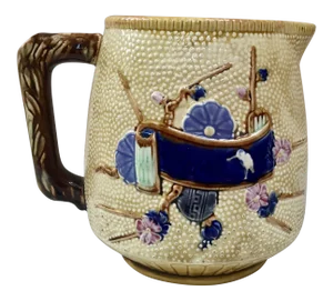1880s Large English Majolica Japanese Style Pitcher