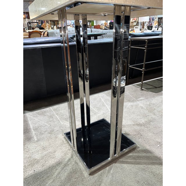 2010s Stone International "Aurora" Stone & Chrome Pub Table For Sale - Image 5 of 7