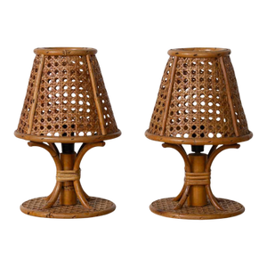 1960s Pair of Italian Cane and Bamboo Table Lamps