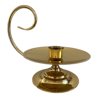 Late 20th Century Large Baldwin Brass Candlestick Candleholder With Curved Handle For Sale