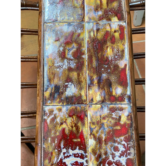 Rattan Magazine Rack with Ceramic Tile Shelf, 1970s For Sale - Image 11 of 18