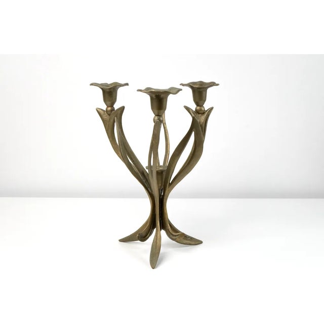 Vintage Brass Floral Candelabra For Sale - Image 9 of 9