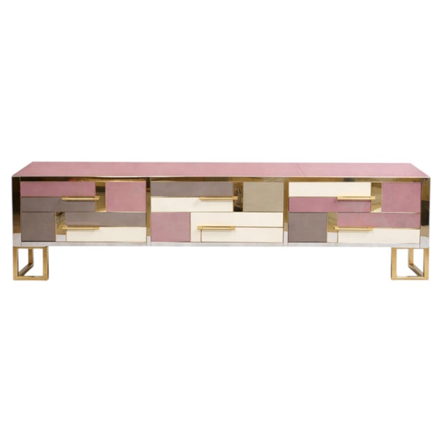 Pink Murano Opaline Glass Sideboard with Brass Base from Justfurnituress SRL For Sale - Image 10 of 10