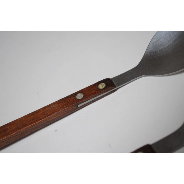 Vintage Japanese Modern Stainless Steel and Rosewood Salad Tongs For Sale - Image 10 of 12
