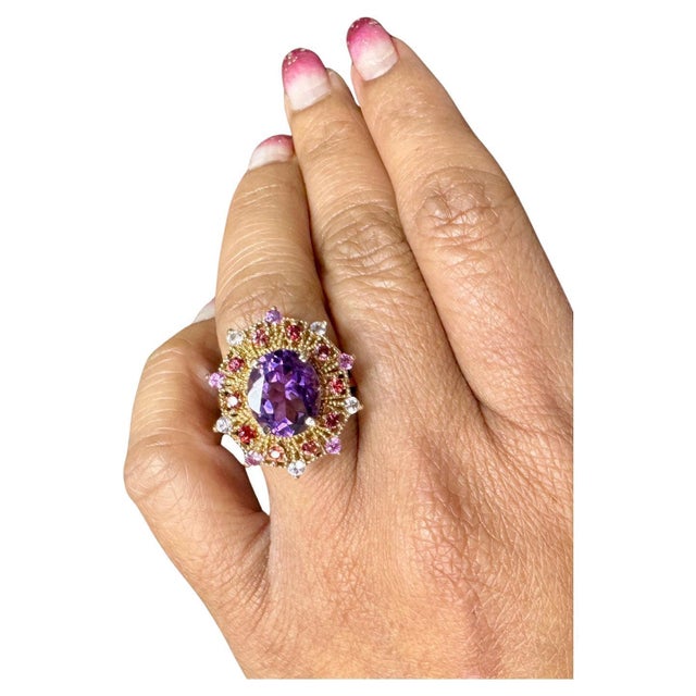 Early 21st Century 4.25 Carat Oval Cut Amethyst Sapphire Rose Gold Cocktail Ring For Sale - Image 5 of 7