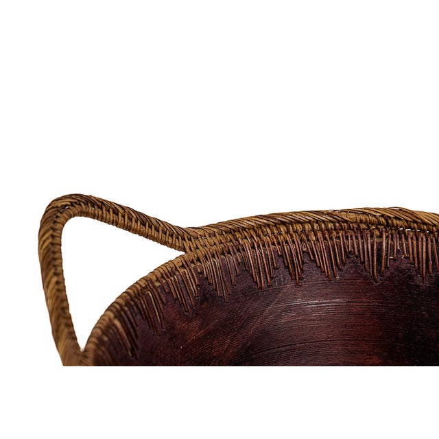 Tribal Vintage Indonesian Handmade Nesting Wooden Bowls With Woven Handles For Sale - Image 3 of 9