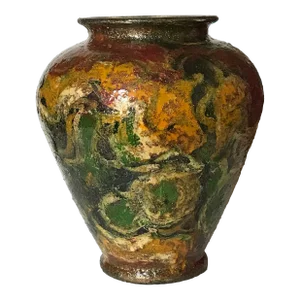 2000s Original Hand Painted, Hand Glazed and Enameled Vase by Monique Nichols