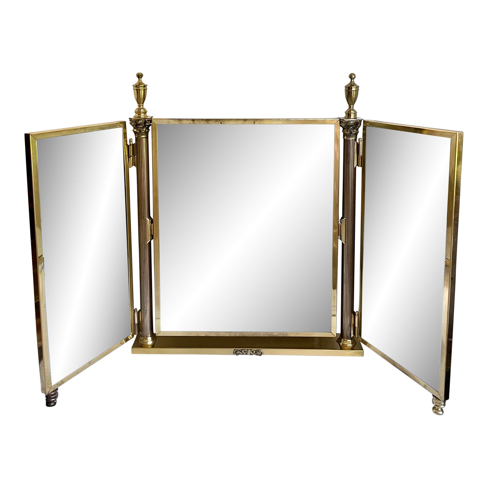 Edwardian Brass Triptych Folding Dressing Vanity Table Mirror Chairish