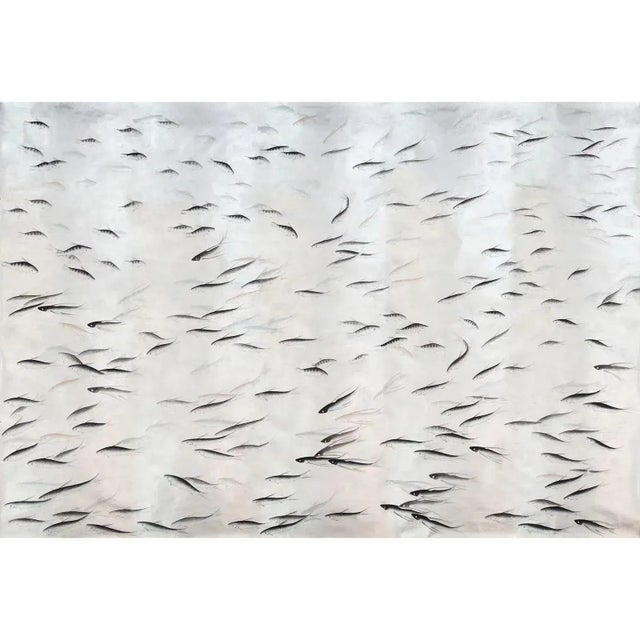 Chinoiserie Silver Leaf Chinoiserie Hand-Painted School of Fish Mural (Set of 6) For Sale - Image 3 of 3