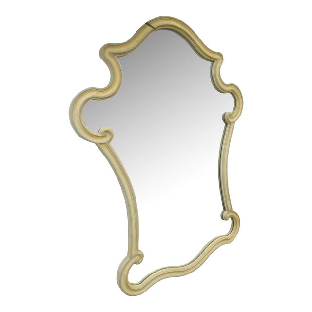 Hickory French Shabby Chic Serpentine Painted Wall Bathroom Vanity Mirror For Sale