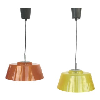 80s Vintage Acrylic Pendant Lightw W/ Adjustable Cord- a Pair For Sale