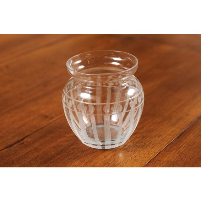 20th Century Petite English Glass Bulbous Container with Etched Motifs For Sale - Image 11 of 12