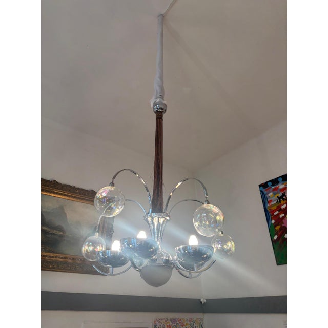 Unusual Art Deco chandelier chrome with ball glass 5-light. European Plug (up to 250V).The wiring of this item may be...